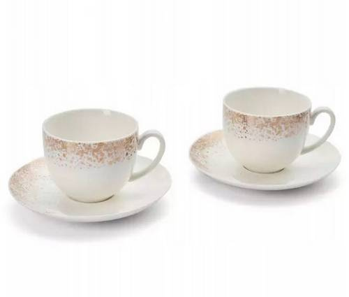 Zestaw dwóch białych filiżanek ze spodkiem 200ml Sign Gold