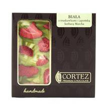 Czekolada biała z truskawkami i japońska bio herbatą Matcha 85g