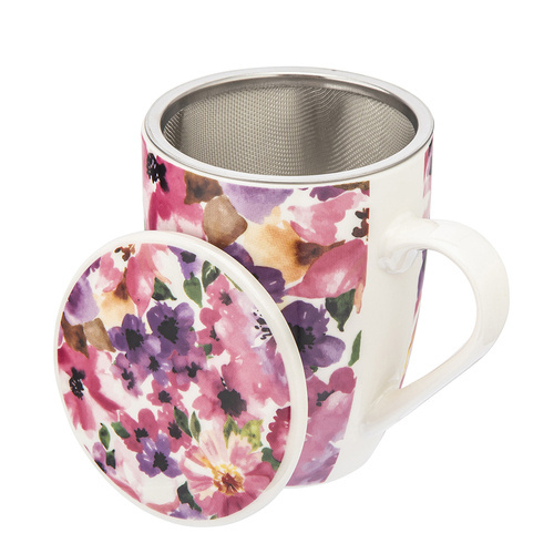 Kubek z zaparzaczem i pokrywką Kwiaty