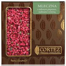 Czekolada mleczna z malinami, zielonym pieprzem i cytryną 85g