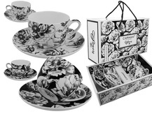 Filiżanki do kawy kpl 2 szt - Kwiaty biało-czarne (CARMANI)