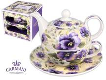 Porcelanowy zestaw Carmani Tea For One - bratki