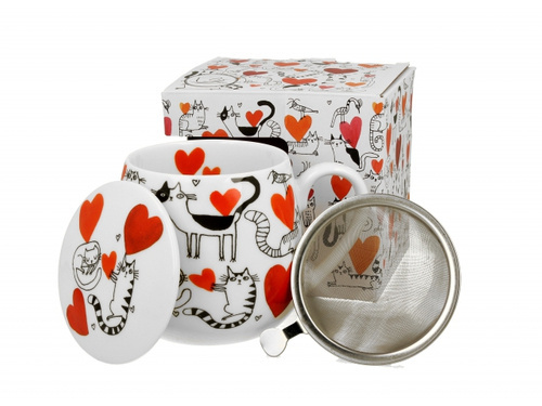 Kubek baryłka z zaparzaczem 430ml Koci świat Serca